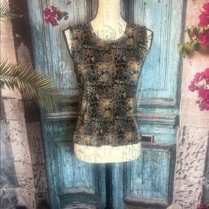 Plisse brown and black shiny sleeveless top NWT, size medium